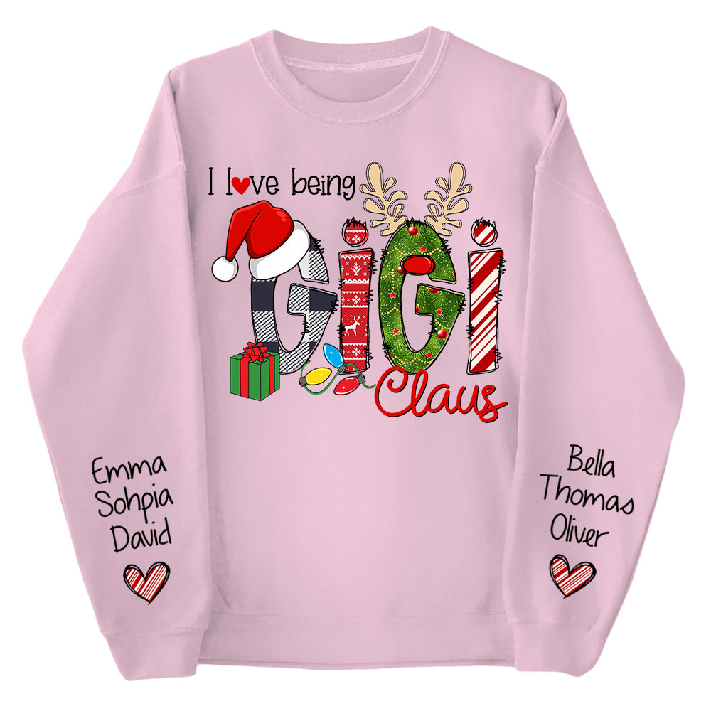 I Love Being Gigi Claus - Custom Grandma With Grandkids Name On The Sleeve