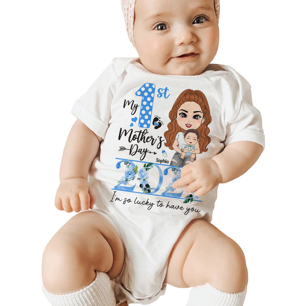 My 1st Mother's Day 2024 I Am So Lucky To Have You Custom shirt For First Mom Baby Onesie Gift H2511