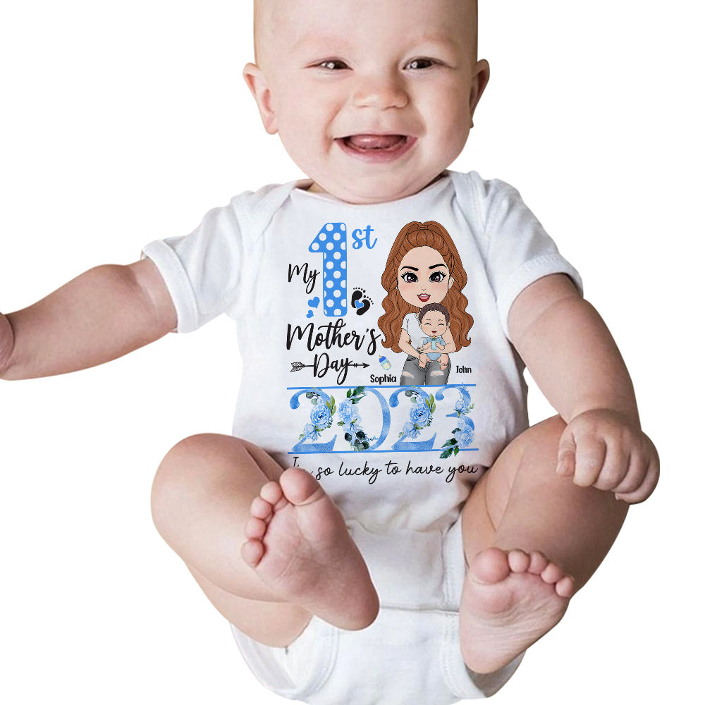 My 1st Mother's Day 2024 I Am So Lucky To Have You Custom shirt For First Mom Baby Onesie Gift H2511