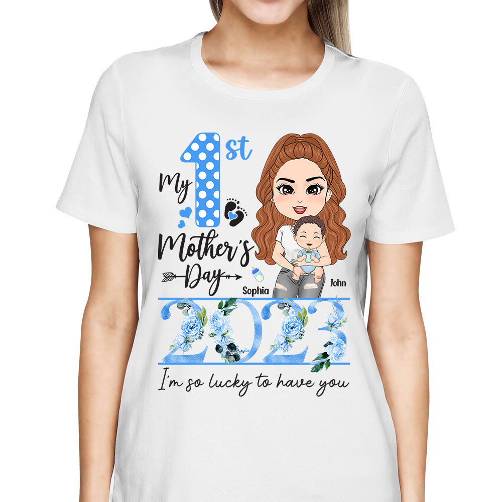 My 1st Mother's Day 2024 I Am So Lucky To Have You Custom shirt For First Mom Baby Onesie Gift H2511