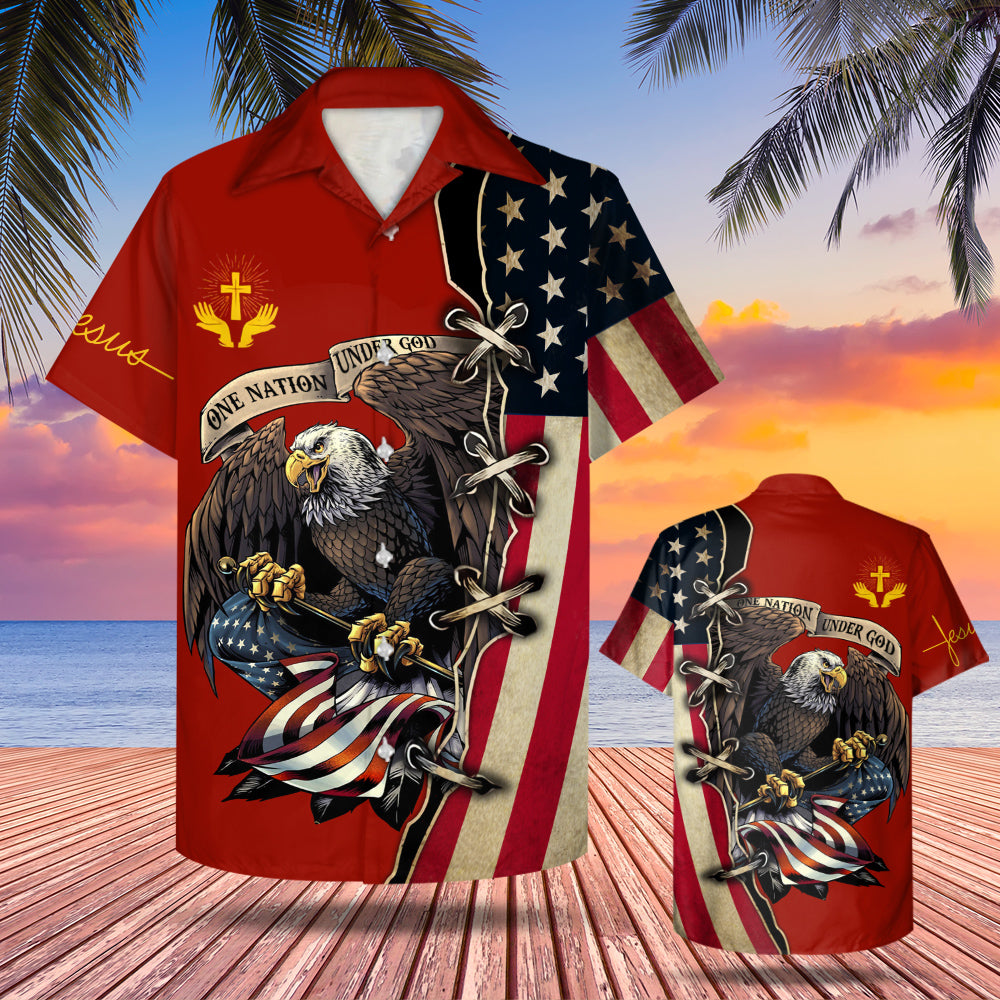 One Nation Under God American Flag Eagle All Over Print Shirt Hawaiian Shirt Hk10