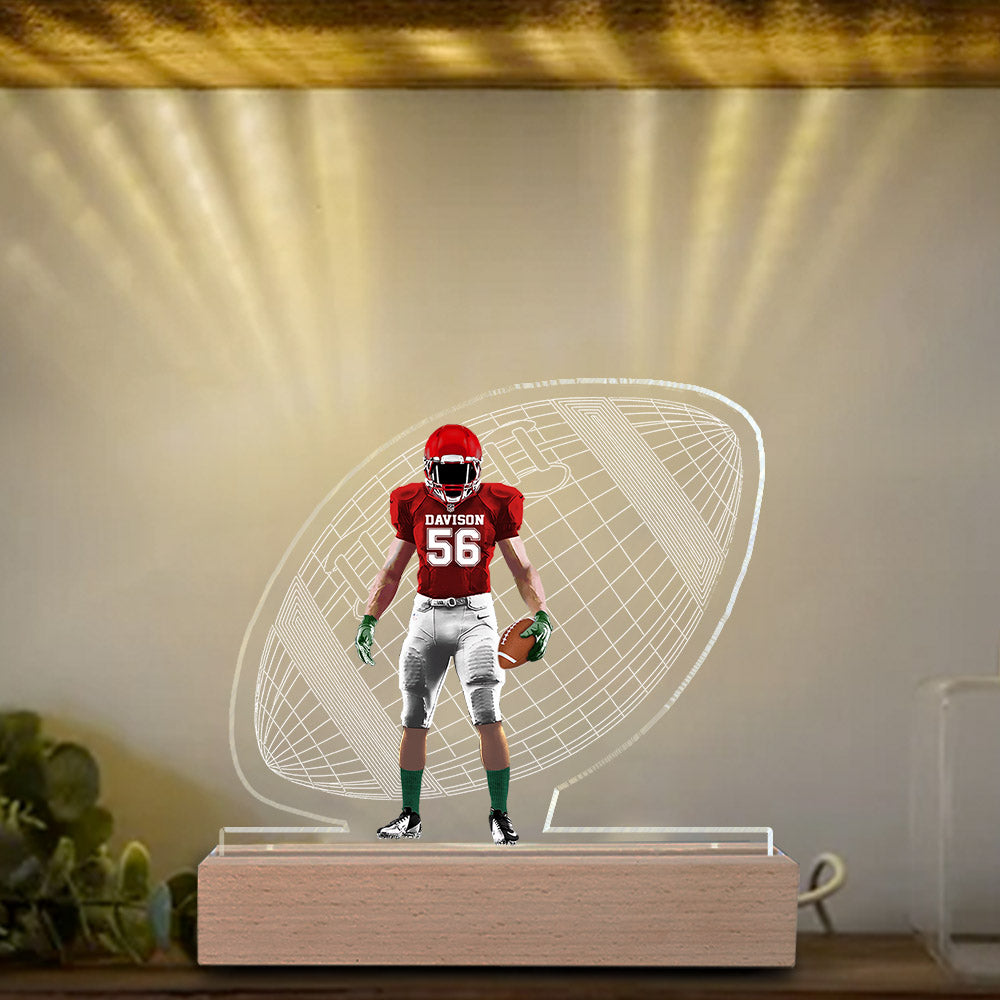 Personalized 3D Led Light Wooden Base Gift For American Football Player - Football Game Days Night Light