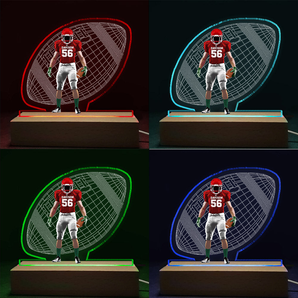 Personalized 3D Led Light Wooden Base Gift For American Football Player - Football Game Days Night Light
