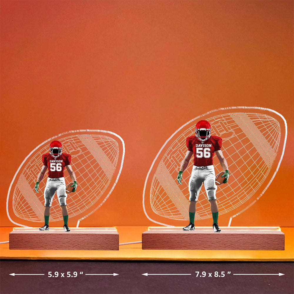Personalized 3D Led Light Wooden Base Gift For American Football Player - Football Game Days Night Light