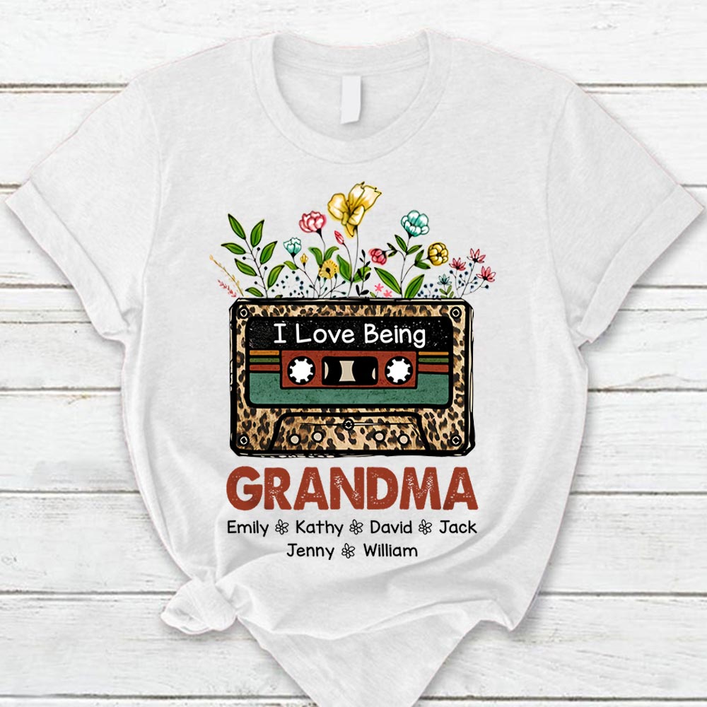Personalized Grandma Retro Cassette Tape Flowers Leopard Shirts For Grandma