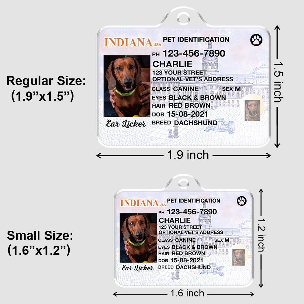 Custom Photo Pet ID Tags - Drivers License - Indiana