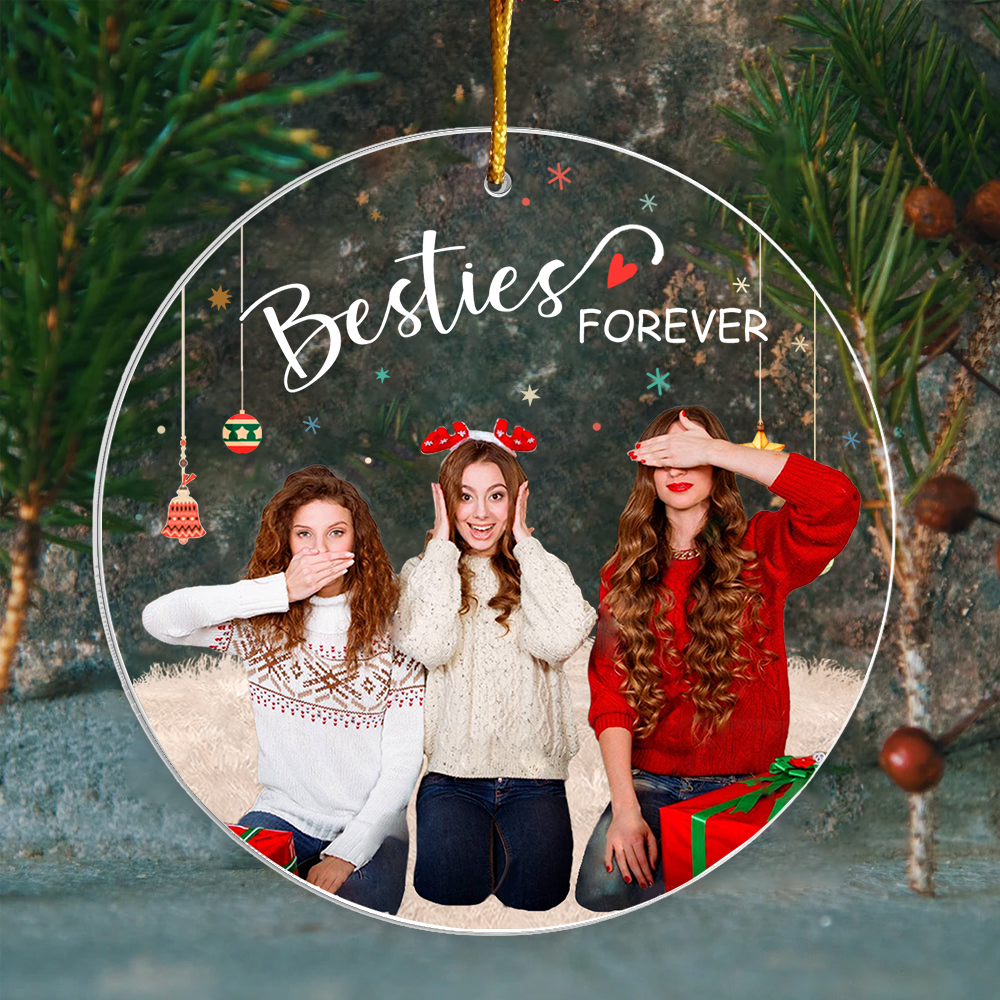 Personalized Photo Besties Forever Circle Acrylic Ornament