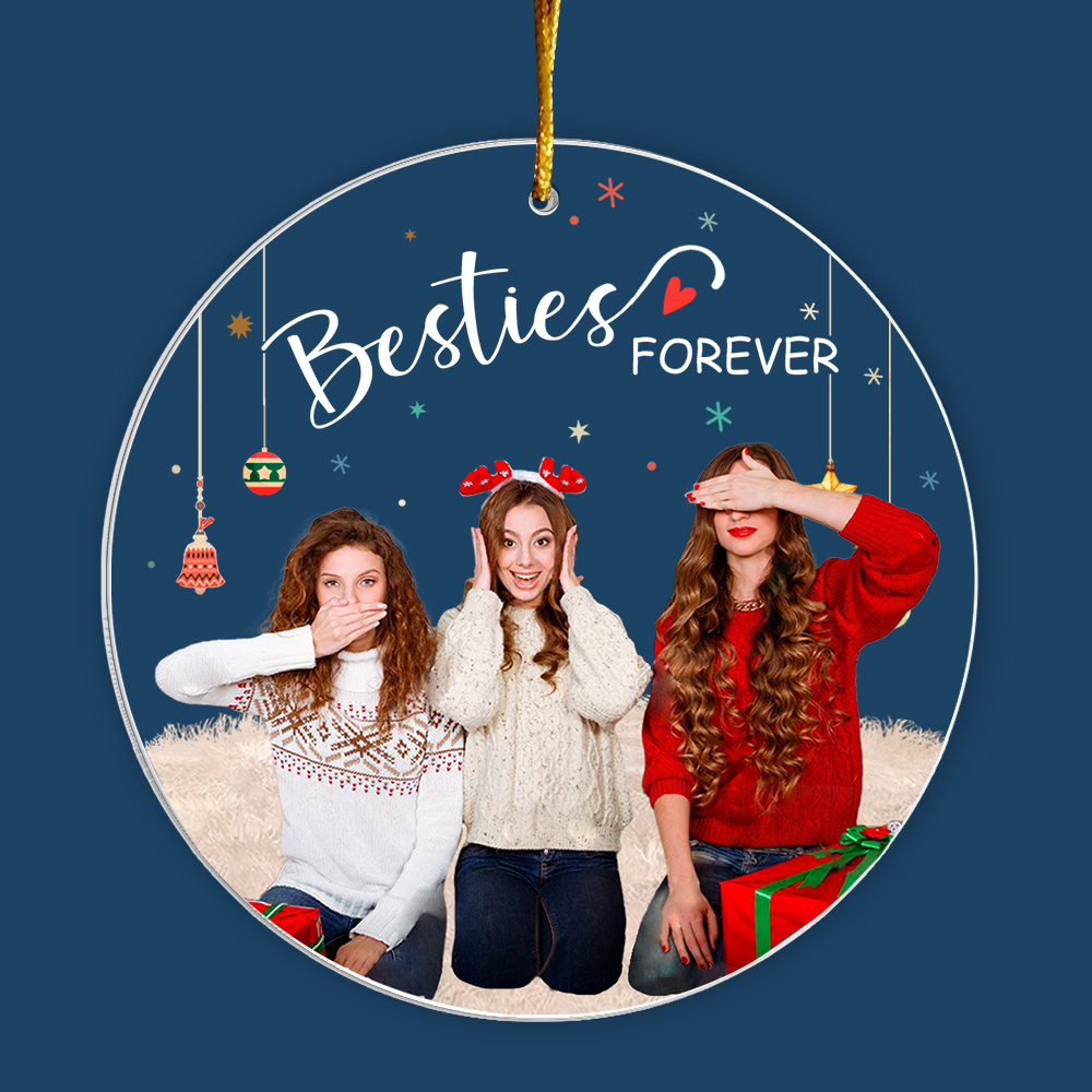 Personalized Photo Besties Forever Circle Acrylic Ornament