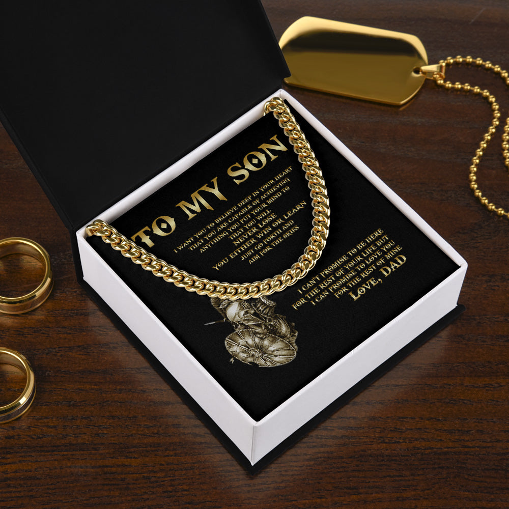 Personalized To My Son Viking Style Cuban Link Chain Necklace Gifts For Son From Dad Mom With Message Card - Just Go Forth And Aim For The Skies