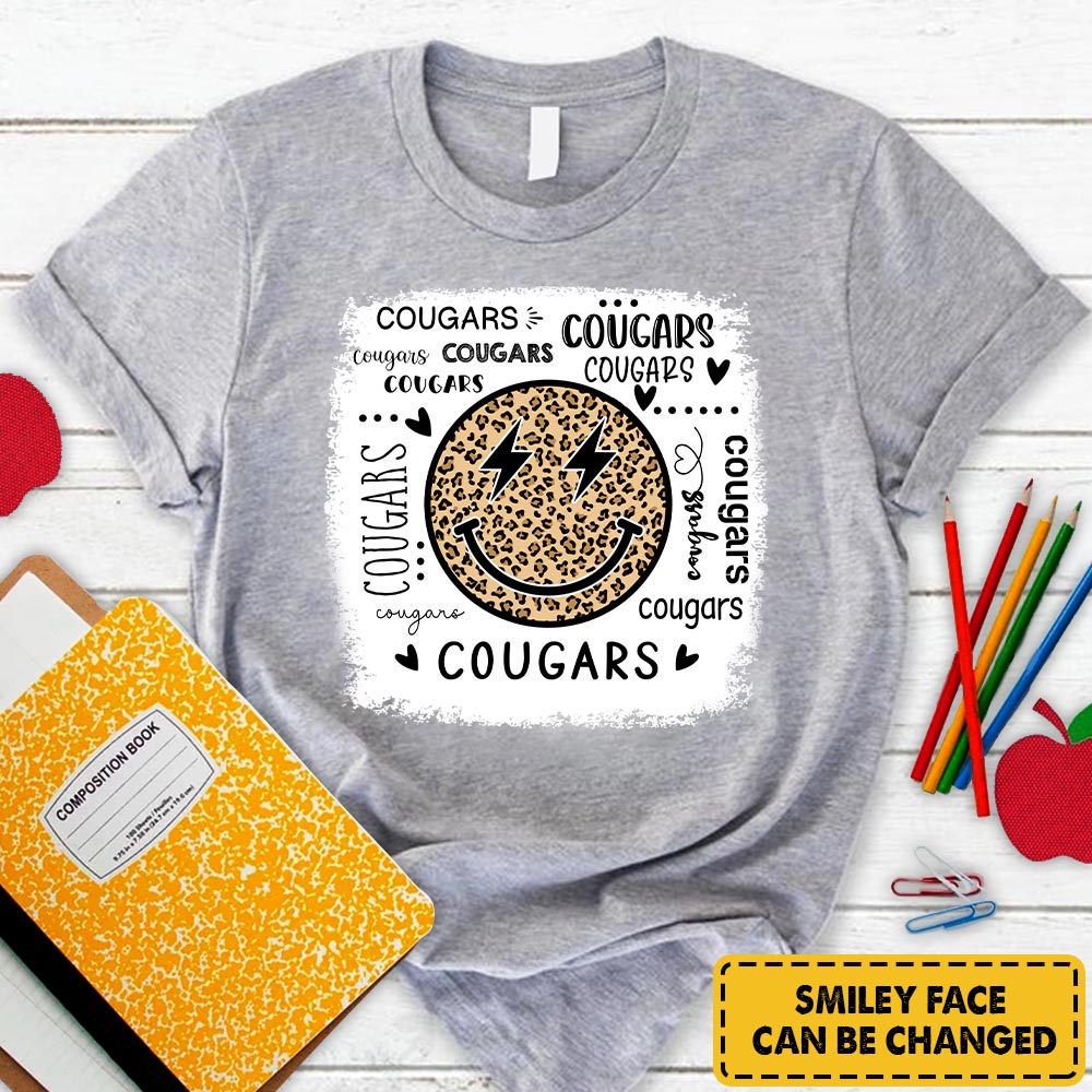 Personalized Cougars Leopard Smiley Face T-Shirt For Teacher