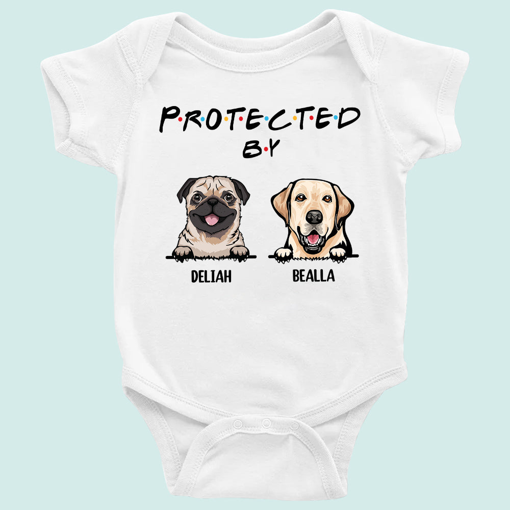 Protected By Dog Onesie Custom Dog Breeds For Baby Newborn Gift Baby Shower Onesie H2511