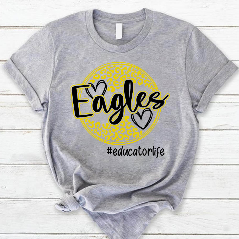 Personalized Eagles Mascot Circle Leopard T-Shirt For Teacher