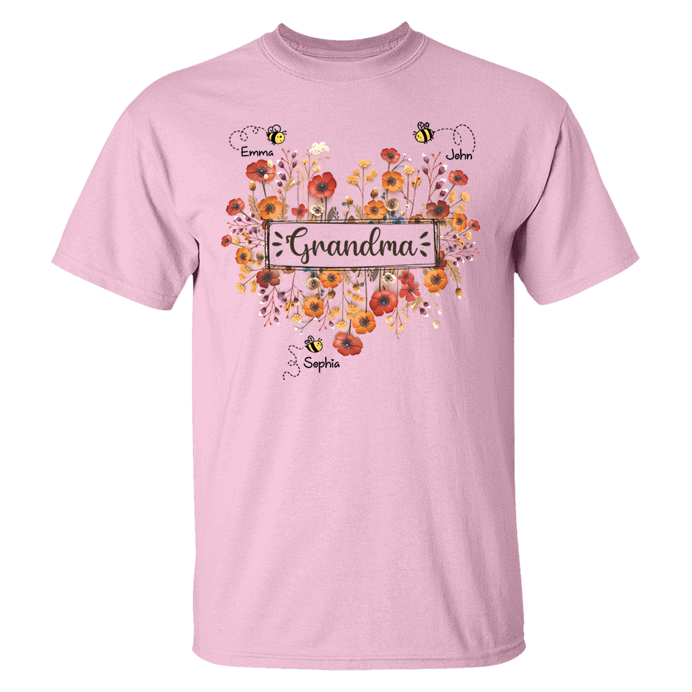Personalized Grandma Bee Boho Wild Flowers And Grandkids Mother's Day Shirt
