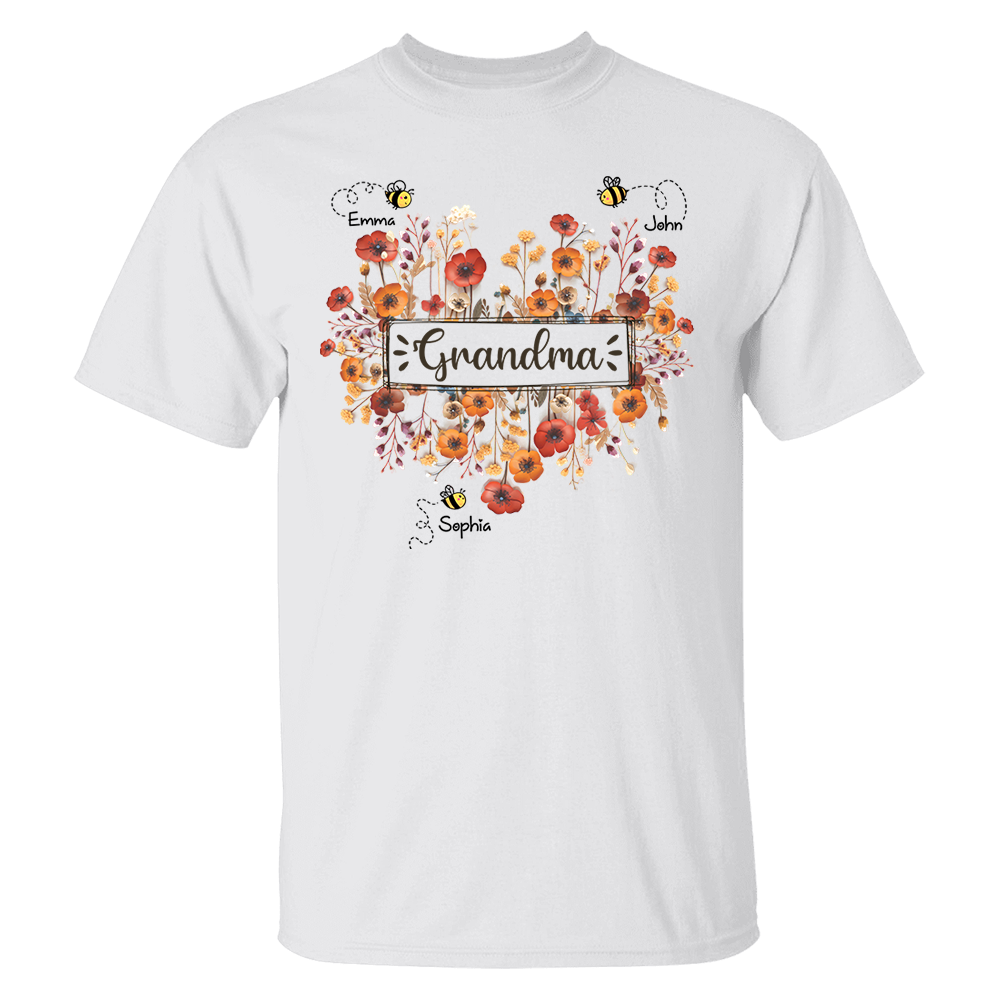 Personalized Grandma Bee Boho Wild Flowers And Grandkids Mother's Day Shirt