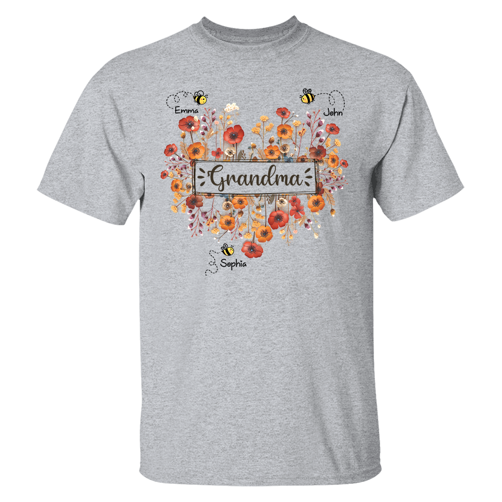 Personalized Grandma Bee Boho Wild Flowers And Grandkids Mother's Day Shirt
