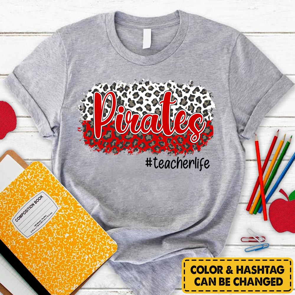 Personalized Pirates Custom Colorful Leopard T-Shirt For Teacher