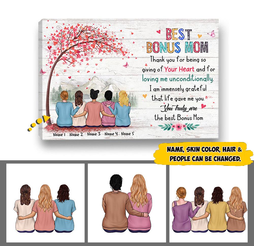 Personalized Canvas Gift For Bonus Mom - Custom Gifts For Bonus Mom - Best Bonus Mom Thank You For Being So Giving Of Your Heart Poster Canvas