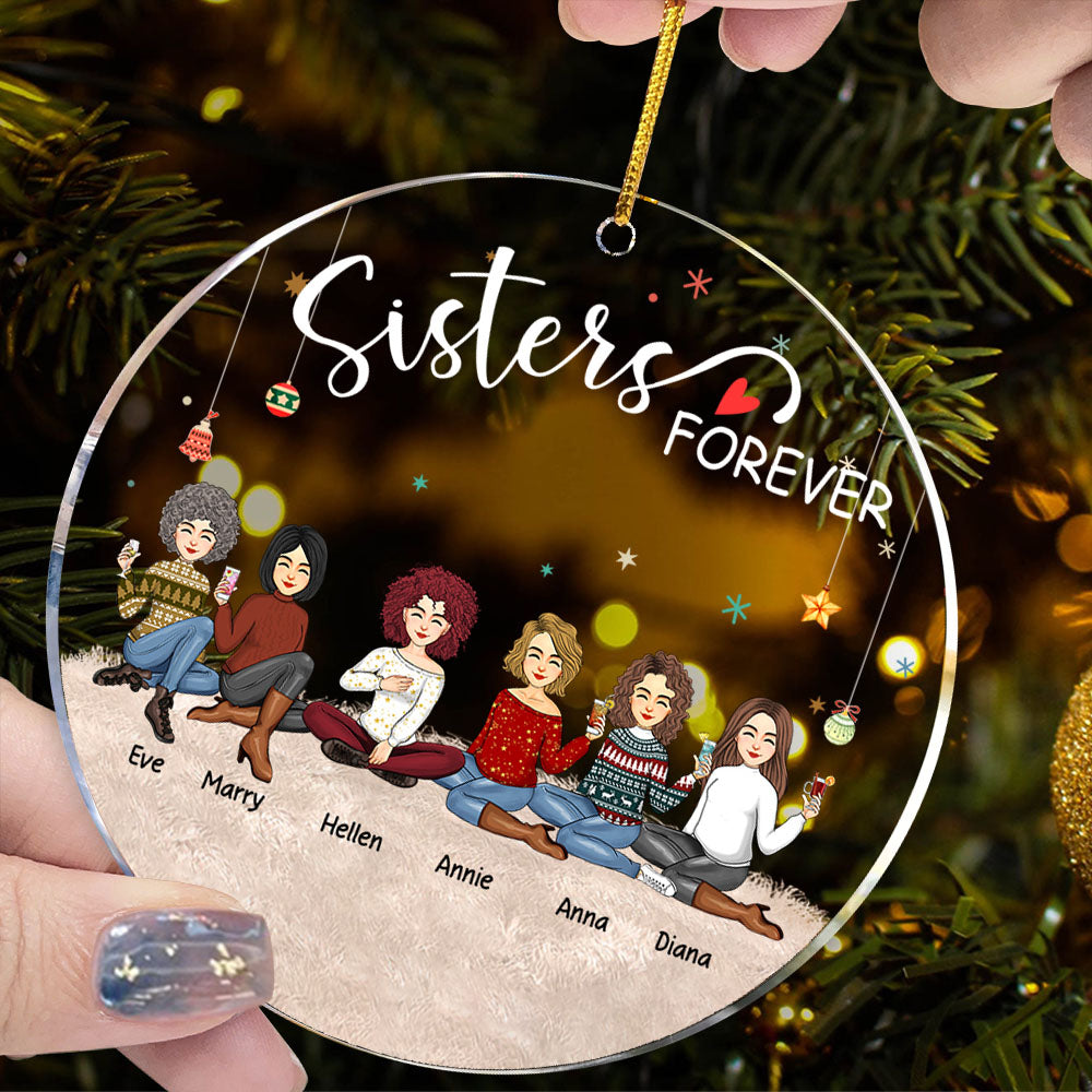 Sisters Forever Personalized Circle Acrylic Ornament vr2