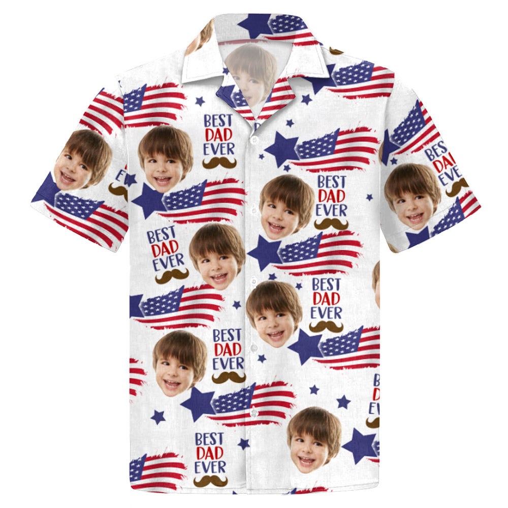 Custom Photo Best Dad Ever - Family Personalized Custom Unisex Patriotic Hawaiian Shirt