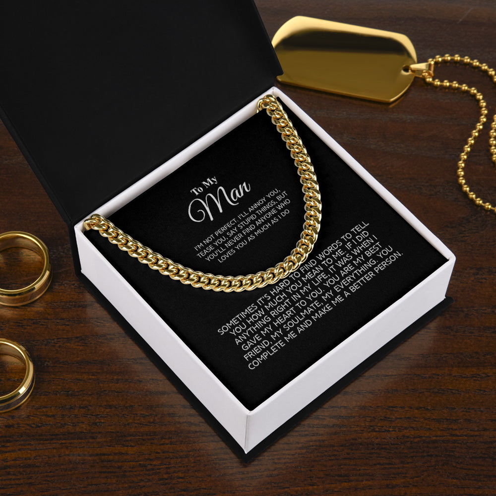 Personalized To My Man Necklace From Girlfriend Wife, Cuban Link Chain Necklace Gift For Husband Boyfriend I Am Not Perfect I Will Annoy You Men