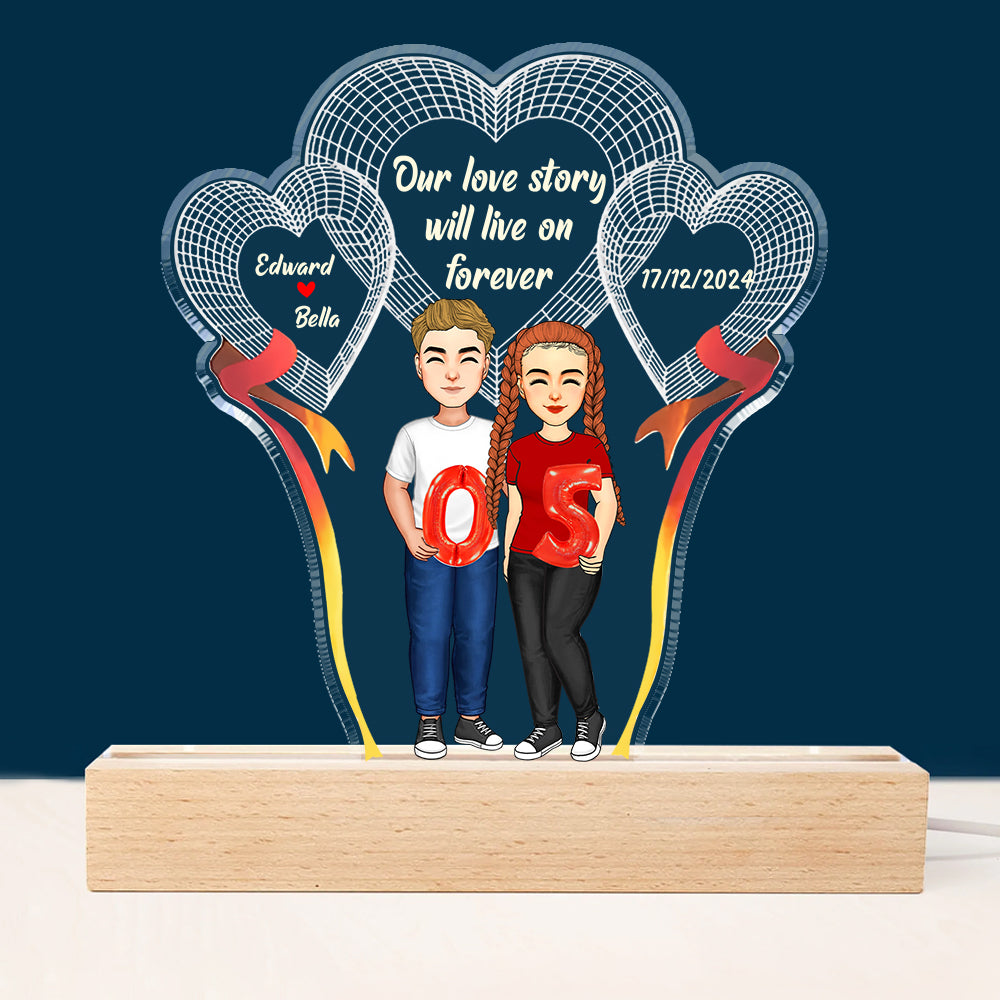 Our Love Story Will Live On Forever, Personalized 3D Led Light, Valentine Gift, Couple Gift