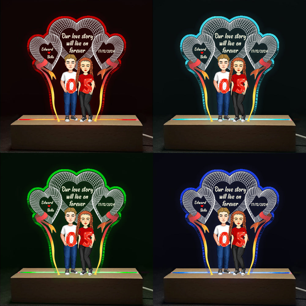Our Love Story Will Live On Forever, Personalized 3D Led Light, Valentine Gift, Couple Gift