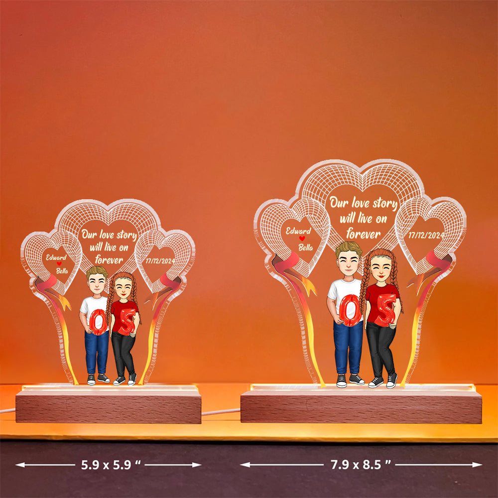 Our Love Story Will Live On Forever, Personalized 3D Led Light, Valentine Gift, Couple Gift