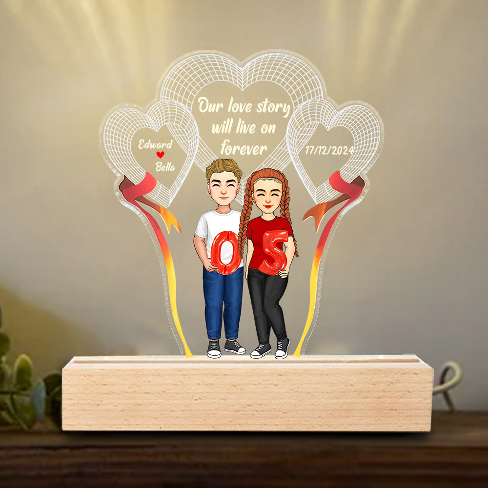 Our Love Story Will Live On Forever, Personalized 3D Led Light, Valentine Gift, Couple Gift