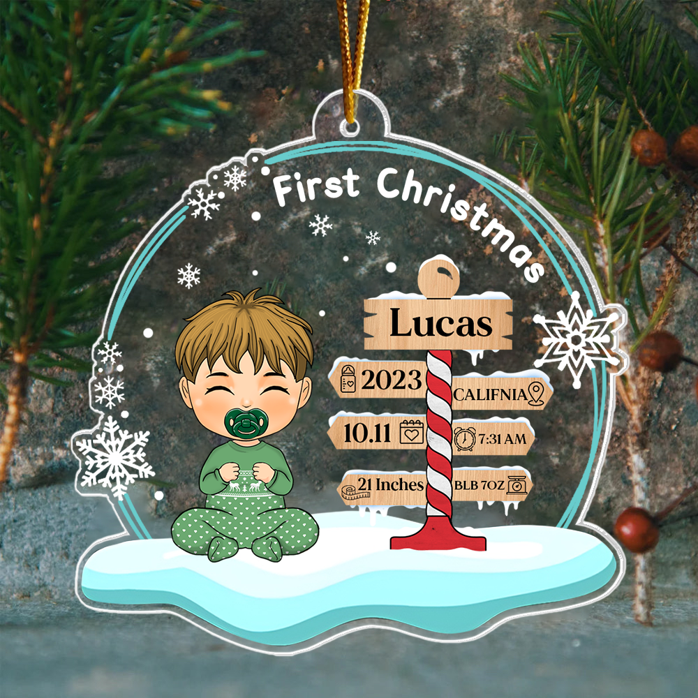 Baby's First Christmas Ornament 2023, Baby 1st Christmas Gift, Custom Baby Gift - Personalized Acrylic Ornament NA02
