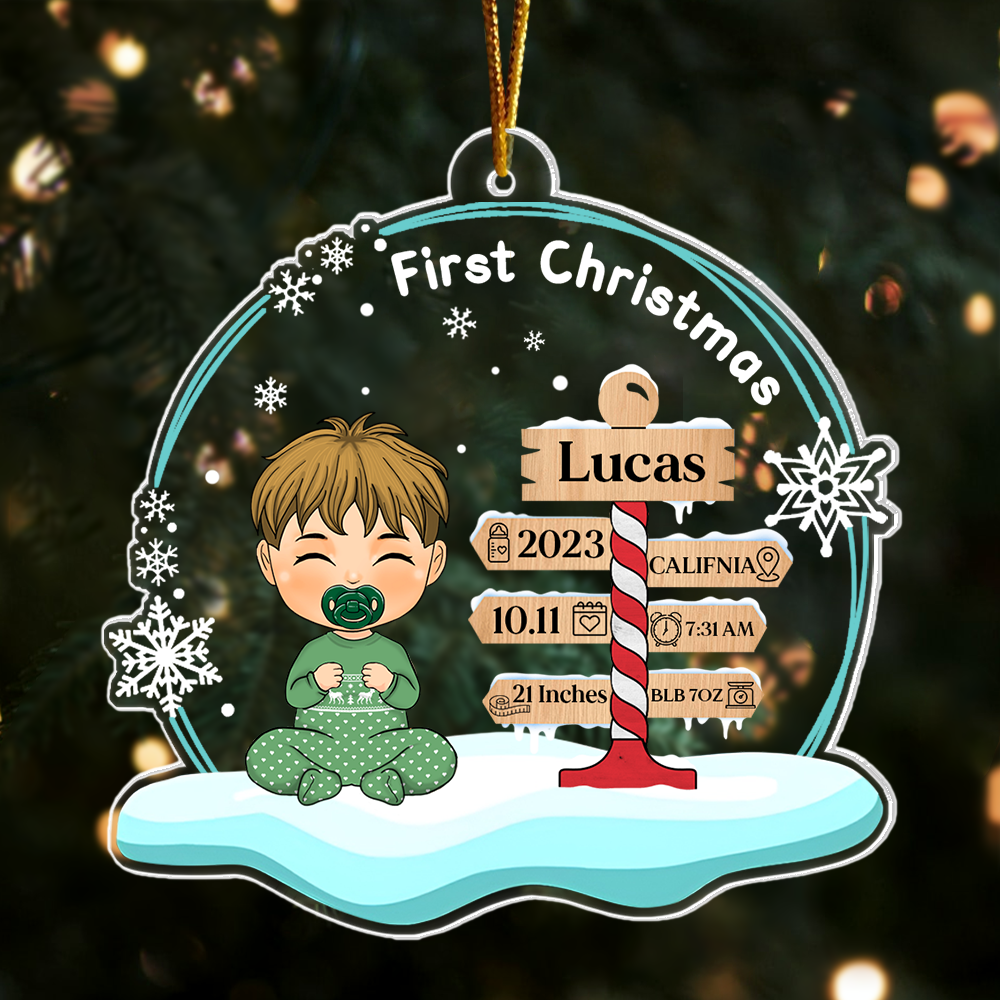 Baby's First Christmas Ornament 2024, Baby 1st Christmas Gift, Custom Baby Gift - Personalized Acrylic Ornament