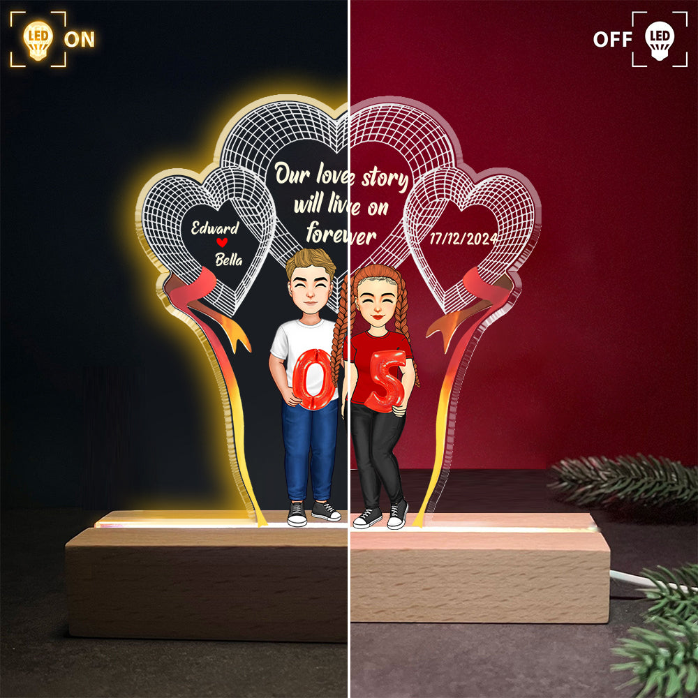 Our Love Story Will Live On Forever, Personalized 3D Led Light, Valentine Gift, Couple Gift