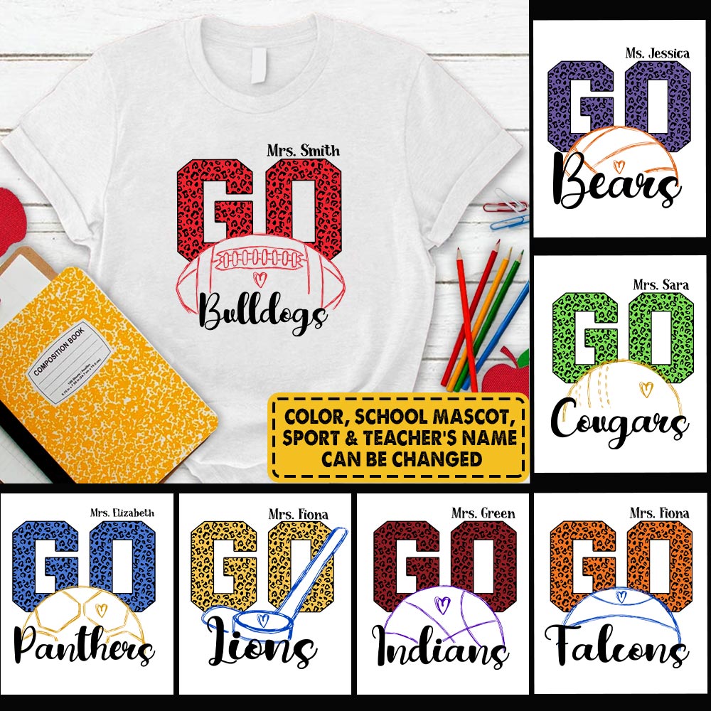 Personalized Go School Mascot Leopard Custom Sport Teacher T-Shirt