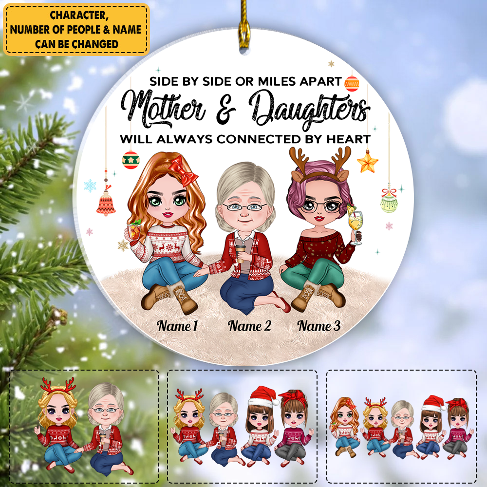 Side By Side Or Miles Apart Personalized Ornament Gift For Mother Daughter