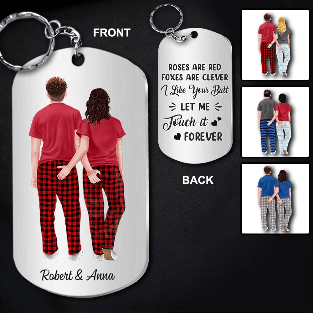 Personalized Funny Couple Keychain Roses Are Red Foxes Are Clever I Like Your Butt Couple Aluminium Keychain