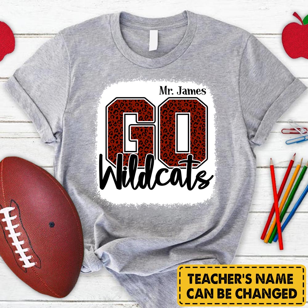 Personalized Go Wildcats Mascot Colorful Leopard Custom Name T-Shirt For Teacher