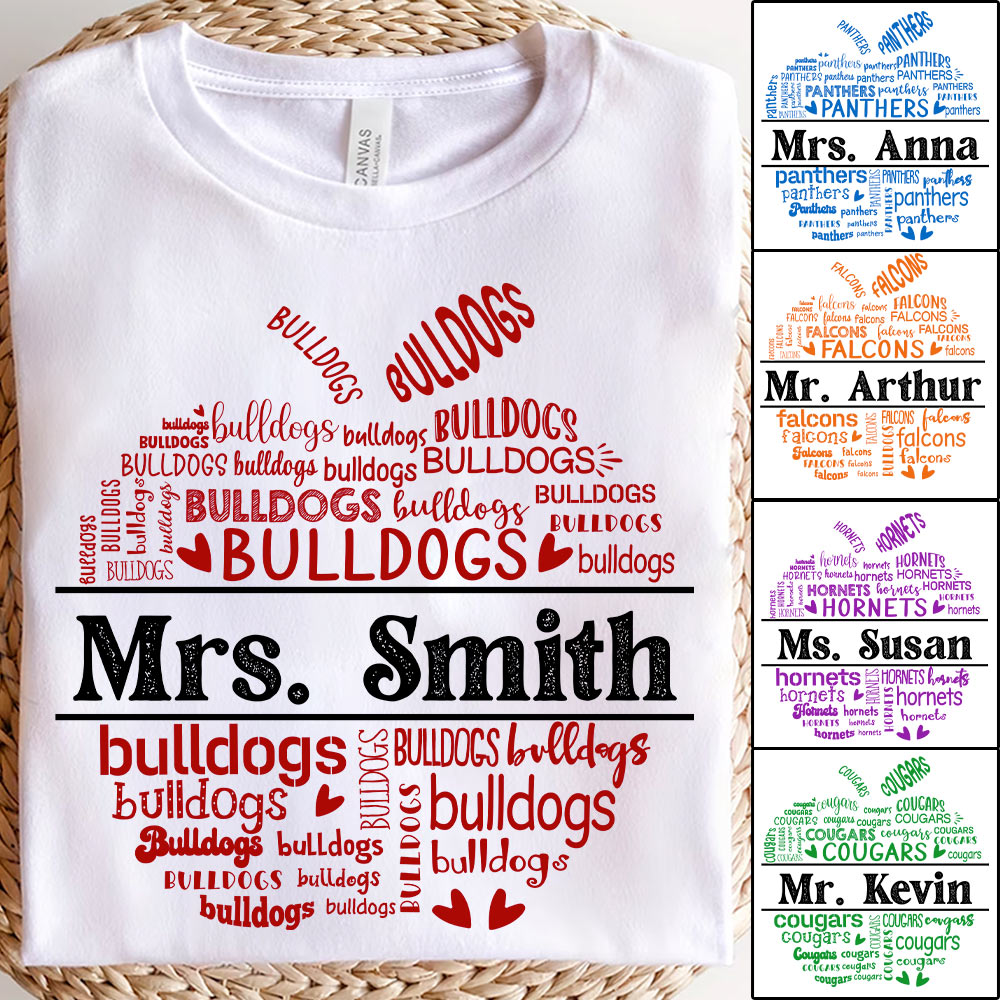 School Mascot Apple Shape Personalized Shirt Custom Gift For Teacher