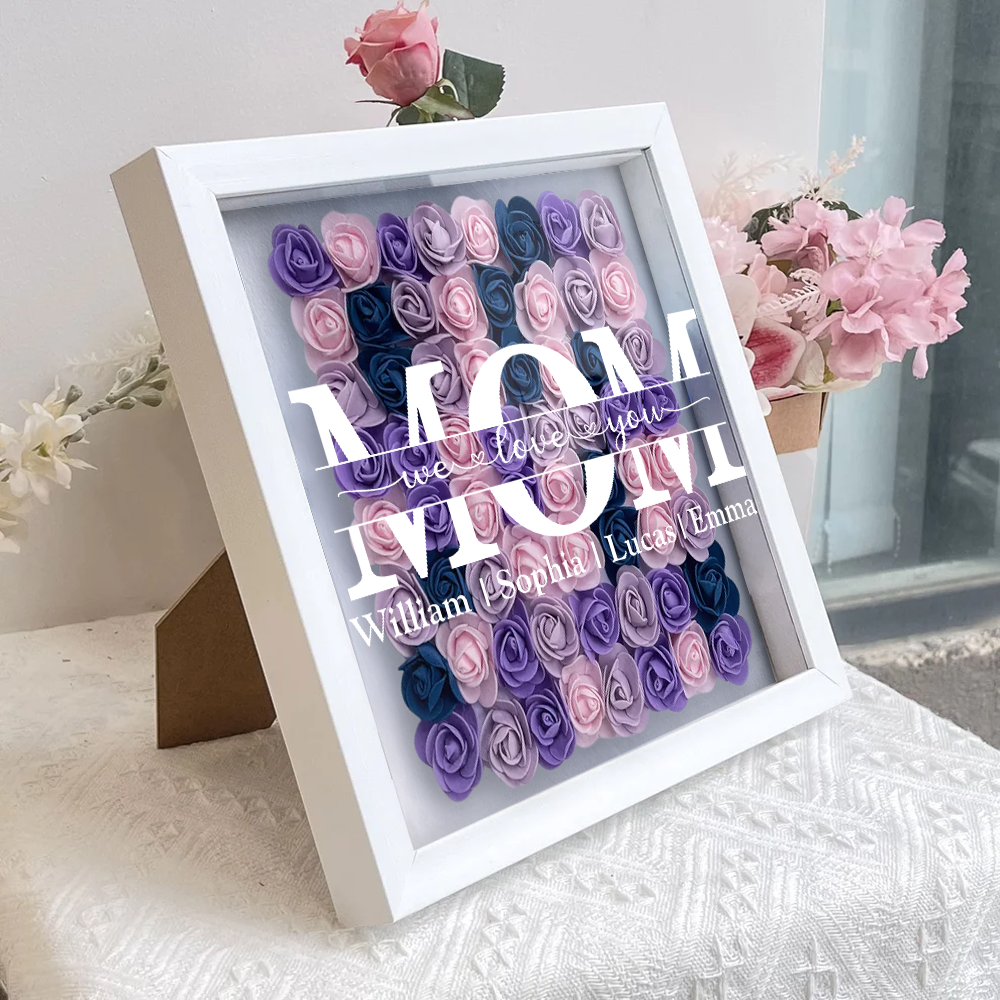 Mom We Love You - Personalized Flower Shadow Box Gift For Mom