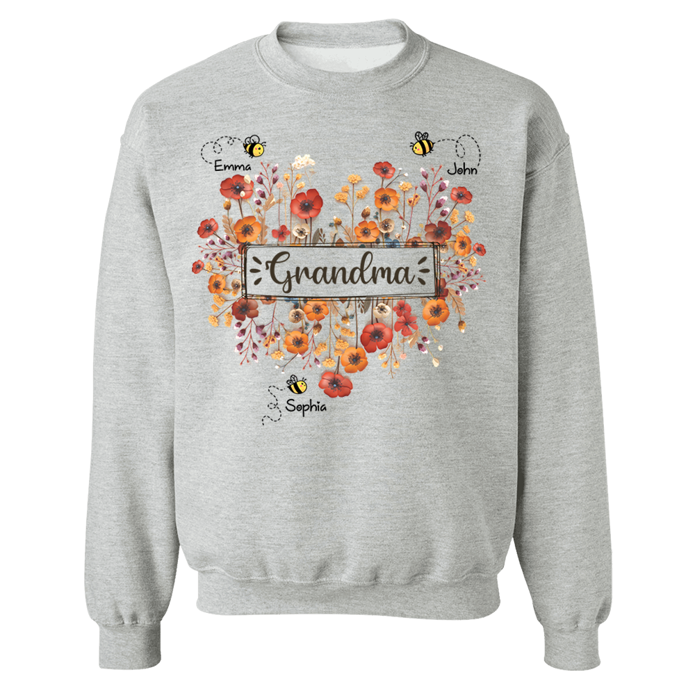 Personalized Grandma Bee Boho Wild Flowers And Grandkids Mother's Day Shirt