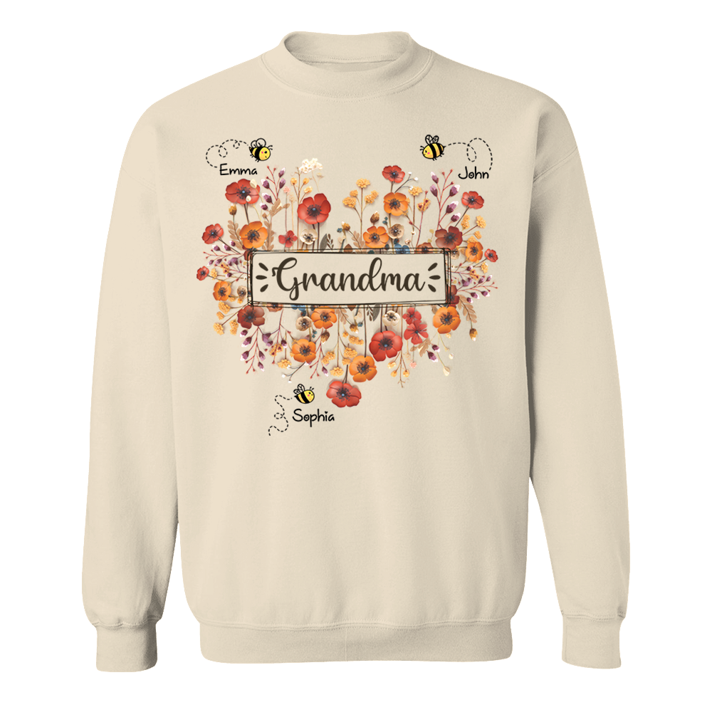 Personalized Grandma Bee Boho Wild Flowers And Grandkids Mother's Day Shirt