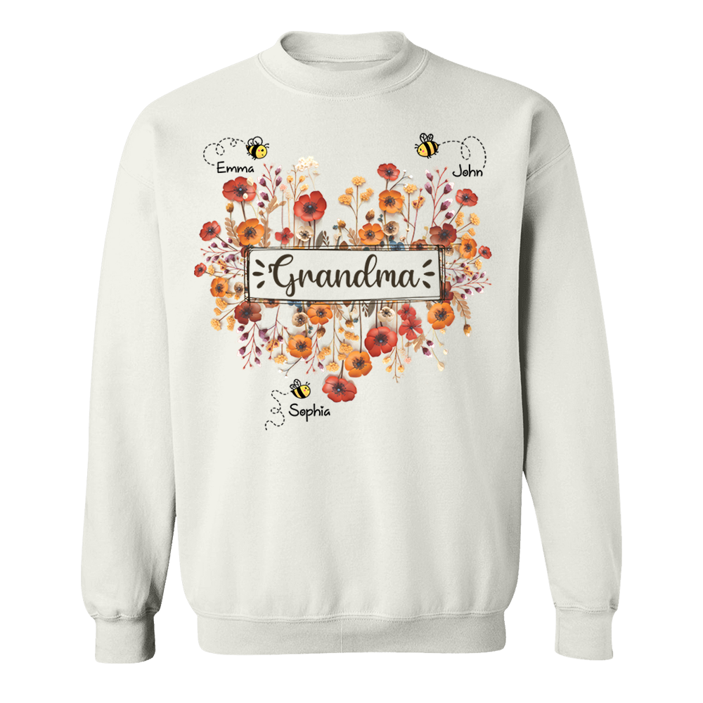 Personalized Grandma Bee Boho Wild Flowers And Grandkids Mother's Day Shirt