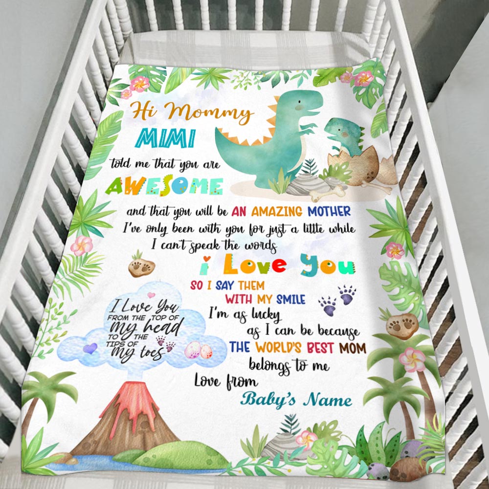 Mimi Told Me That You Are Awesome Cute Dinosaur Custom Blanket Gift For Newborn For First Mother's Day