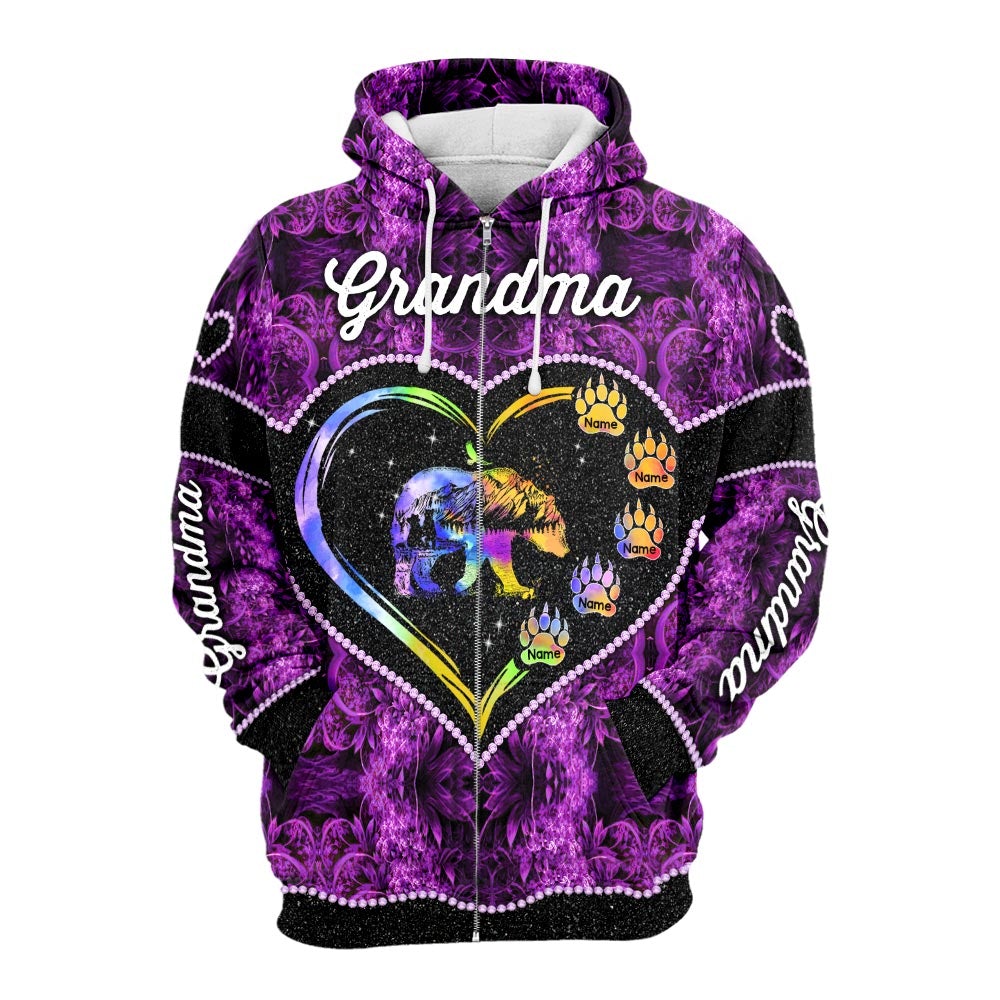 Personalized Grandma Bear Heart 3D Shirt Grandma With Grandkids Name Bear 3D All Over Print Shirt Hoodie Zip Hoodie
