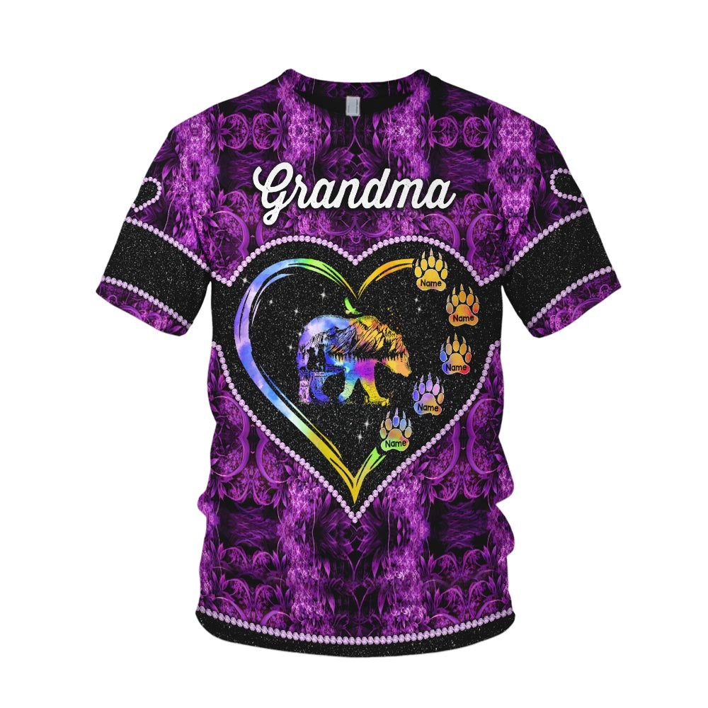 Personalized Grandma Bear Heart 3D Shirt Grandma With Grandkids Name Bear 3D All Over Print Shirt Hoodie Zip Hoodie