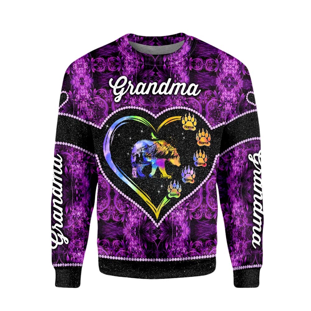 Personalized Grandma Bear Heart 3D Shirt Grandma With Grandkids Name Bear 3D All Over Print Shirt Hoodie Zip Hoodie