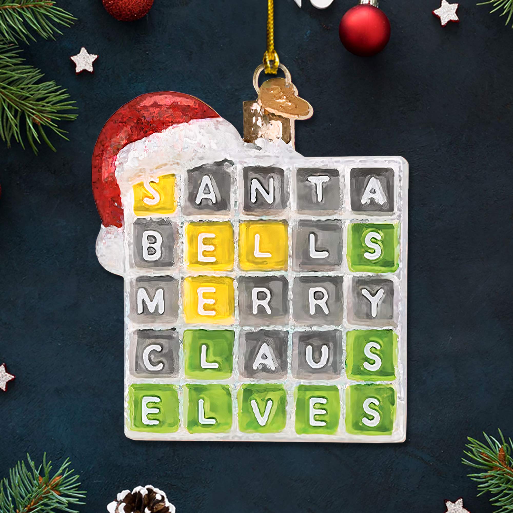 Wordle Ornament, Wordle 2D Christmas Gift, Funny Wordle Lover Gift 2024, Wordle Puzzle Board Ornament, Wordle Gift For Mom Dad