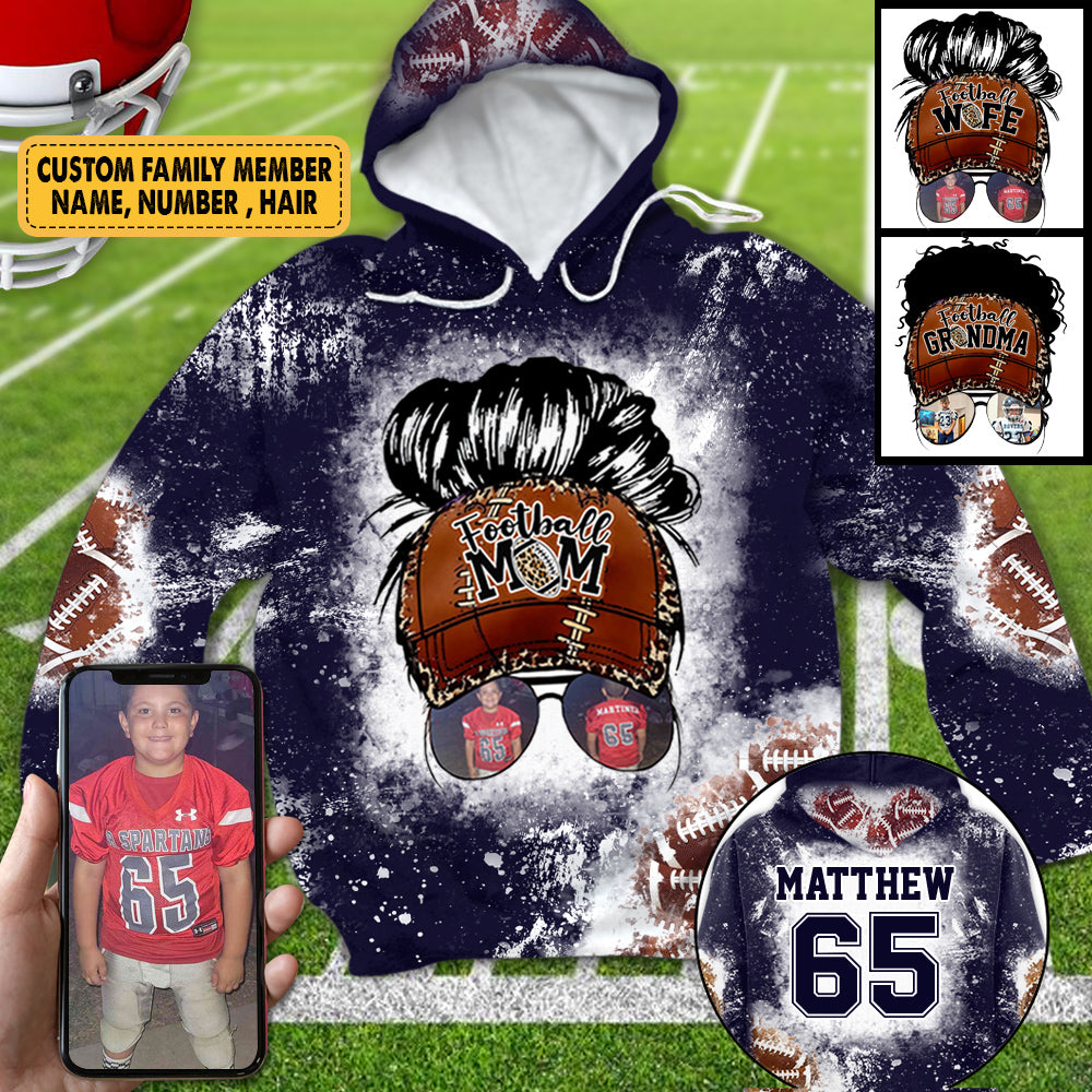 Personalized Football Mom Messy Bun Hat Football All Over Print Shirt Custom Image Football Shirt K1702