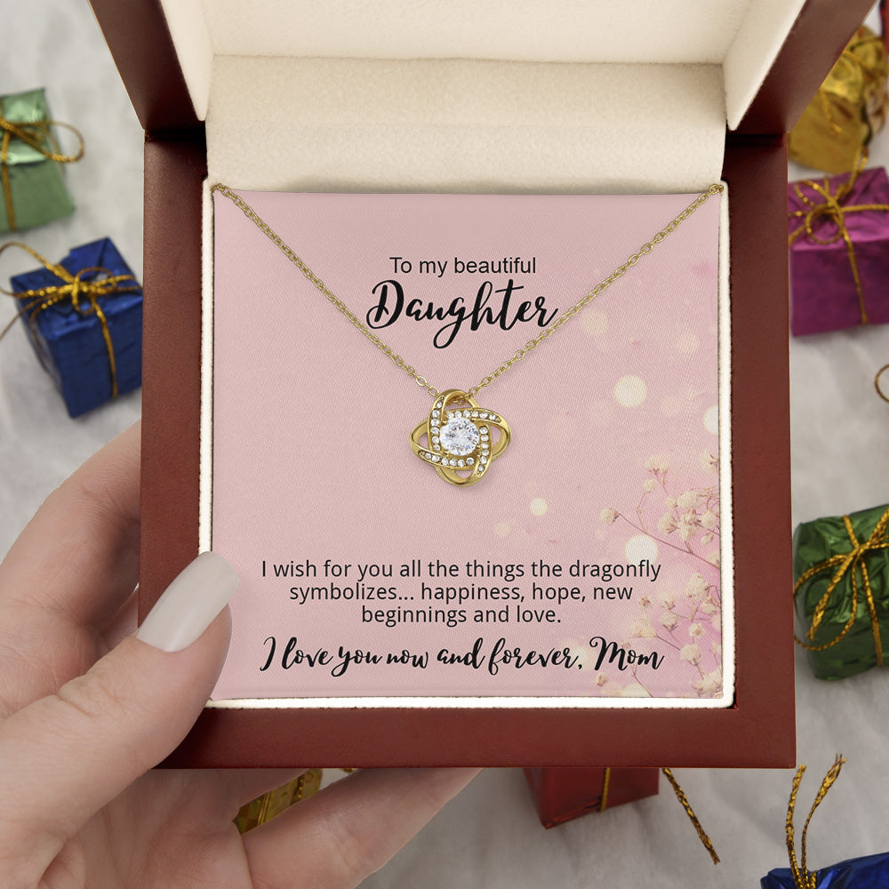 Personalized To My Daughter Love Knot Necklace Gift For Daughter - I Wish You All The Things The Dragonfly Love Knot Necklace