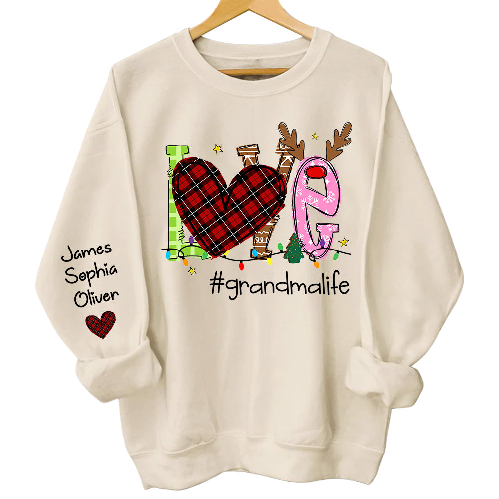 Personalized Love Grandmalife Christmas Shirt Grandma With Grandkids Name Light Christmas Shirt Vr2