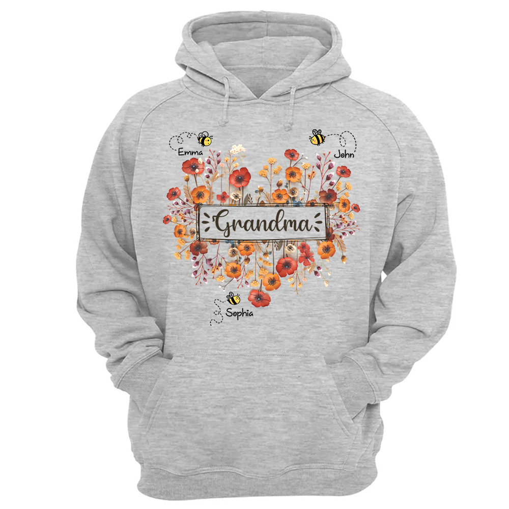Personalized Grandma Bee Boho Wild Flowers And Grandkids Mother's Day Shirt