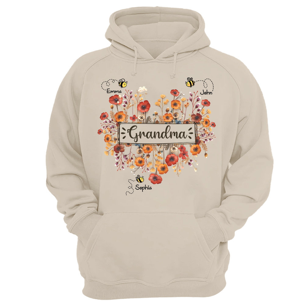 Personalized Grandma Bee Boho Wild Flowers And Grandkids Mother's Day Shirt